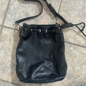 Vintage RUGBY brand black leather drawstring bag